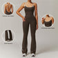 Hollow back yoga suit hip-lifting pleated flared jumpsuit