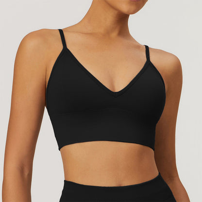 Seamless V Neck Quick-Dry Thin Straps Sports Bra