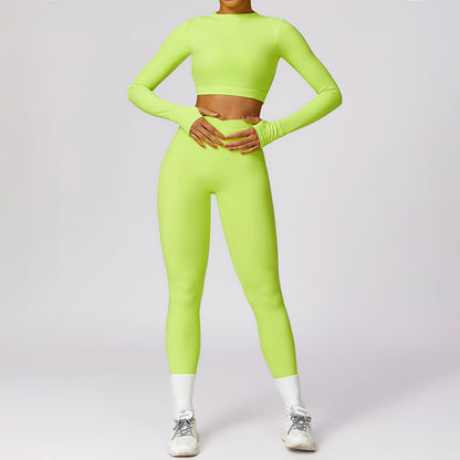 Quick-Dry long sleeve sports crop top + High waist legging 2-pieces set