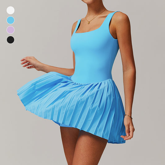 Anti-exposure pocket pleated sports tennis dress