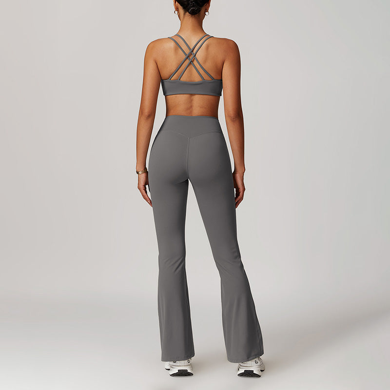 Brushed tight cross back sports bra and pants suit